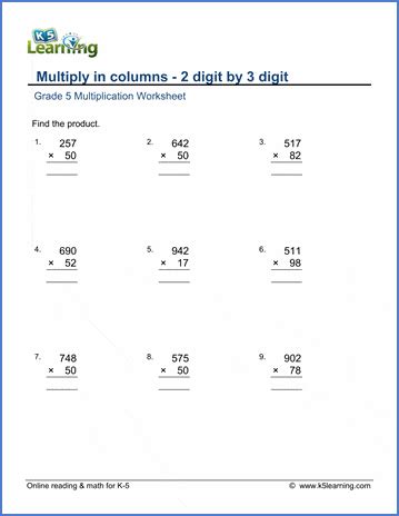 Multiplication in columns (3 by 2.